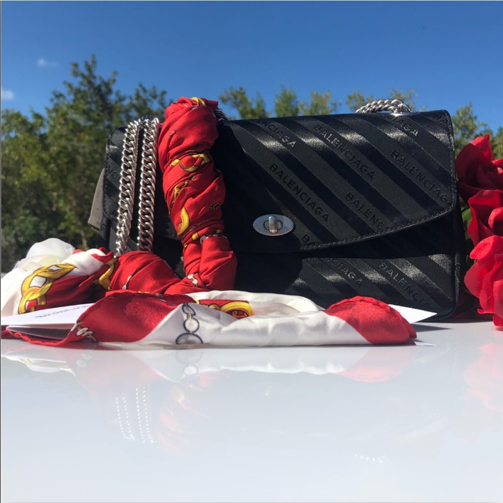 Balenciaga Lock Round Satin Scarf Shoulder Bag